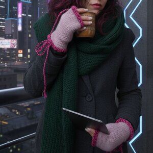 New Handmade Knitted Fingerless Glovelets Gloves Mittens Pink